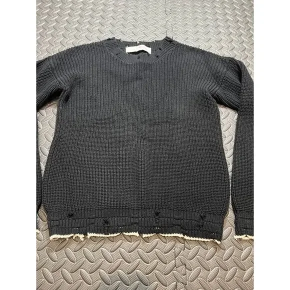 IRO Distressed Chunky Knit Crewneck Sweater‎ Black Medium Grunge Moto Cotton - Picture 2 of 8